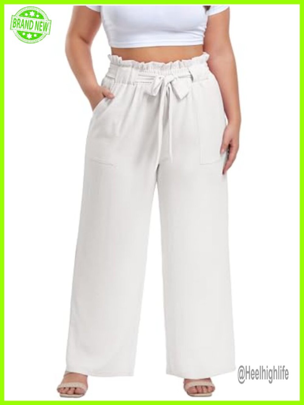 Plus Size Palazzo Pants High Waisted Wide Leg Elastic Waist Pockets Trousers